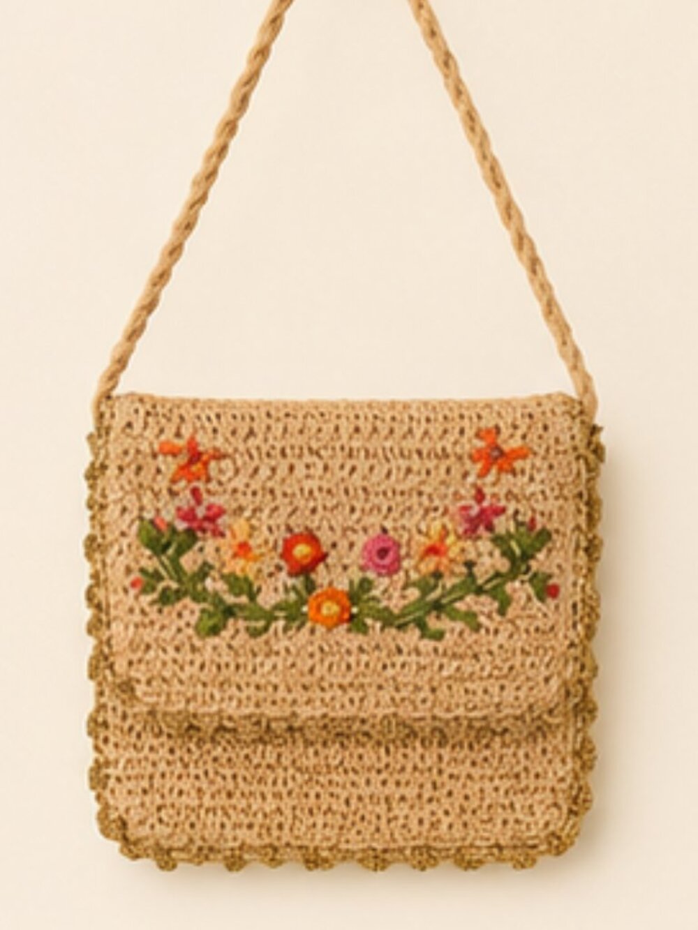 Floral Crochet Crossbody Bag Boho Embroidered Beaded Festival Cottagecore Purse